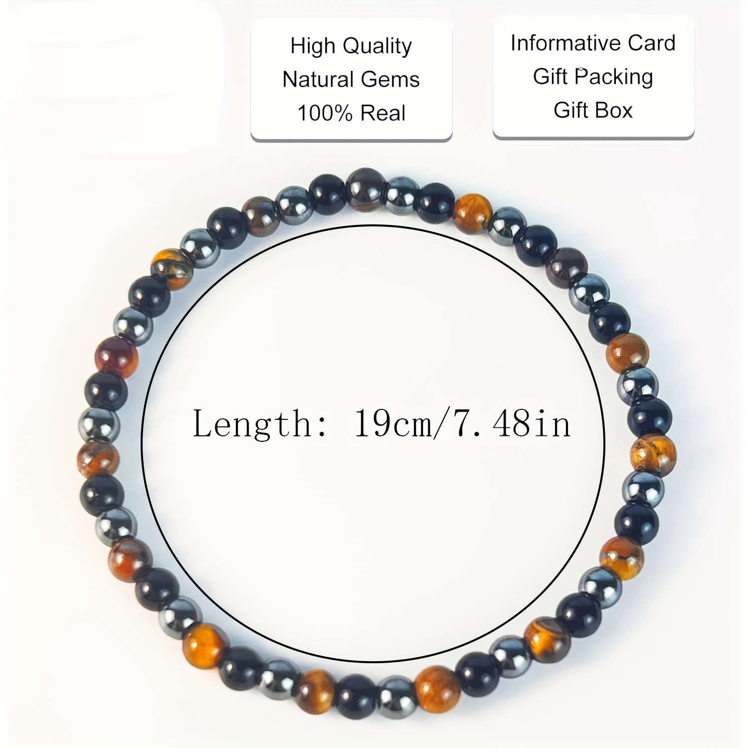 Unisex Natural Stone Triple Protection Bracelet, Beaded Gift